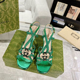 GG CRYSTAL HIGH HEEL SANDAL JADE GREEN CALFSKIN SPECIAL
