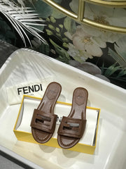FENDI BAGUETTE SLIDES IN COFFEE BROWN LAMBSKIN