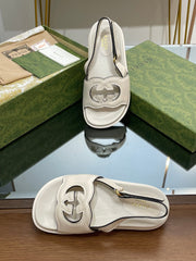 GG INTERLOCKING G CUT OUT SANDAL WHITE LAMBSKIN