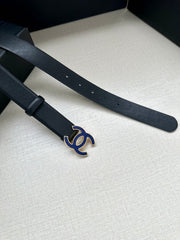 CC 30MM BELT IN BLACK SMOOTH CALFSKIN WITH NAVY BLUE METAL LOGO