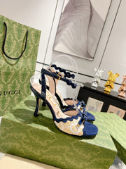 GG HIGH - HEEL SANDAL AZURE FABRIC ATTACH BOW