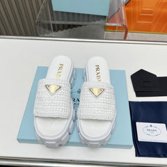 PRA THICK-SOLED CROCHET SANDALS WHITE WOVEN FABRIC