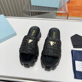 PRA THICK-SOLED CROCHET SANDALS BLACK WOVEN FABRIC