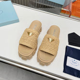 PRA THICK-SOLED CROCHET SANDALS BEIGE WOVEN FABRIC