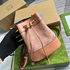 GG OPHIDIA MINI 19 BUCKET LIGHT PINK CANVAS AND CALFSKIN