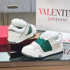 VALENTINO 25S GARAVANI OPEN SKATE SNEAKERS IN WHITE MIX GREEN LAMBSKIN STYLE 13