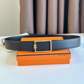 TUBE H BELT BUCKLE & REVERSIBLE BLACK LEATHER STRAP 38MM GOLD HARDWARE