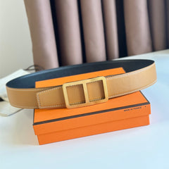HM BELT BUCKLE & REVERSIBLE ORANGE PASTEL AND BLACK LEATHER STRAP 38MM GOLD HARDWARE