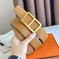 HM BELT BUCKLE & REVERSIBLE ORANGE PASTEL AND BLACK LEATHER STRAP 38MM GOLD HARDWARE