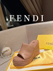 FENDI BAGUETTE WEDGE PLATFORM 85MM IN ASH BROWN CALFSKIN