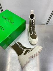 RIBBON BOMBER LACE-UP BOOTS IN OLIVE GREEN MIX WHITE CANVAS