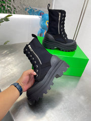 RIBBON BOMBER LACE-UP BOOTS IN BLACK CANVAS