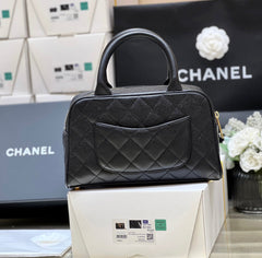 25S CHANEL QUILTED CAVIAR BOWLING BAG 27 IN BLACK CALFSKIN