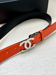 CC 30MM BELT IN FIRE ORANGE AND BLACK CALFSKIN WITH SILVER HARDWARE