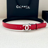 CC 30MM BELT IN CHERRY RED AND BLACK CALFSKIN WITH SILVER HARDWARE
