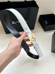 CC 30MM BELT IN WHITE AND BLACK CALFSKIN WITH GOLD HARDWARE