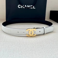 CC 30MM BELT IN WHITE AND BLACK CALFSKIN WITH GOLD HARDWARE