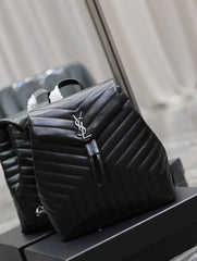 LOU BACKPACK 33 IN BLACK QUILTED CALFSKIN SILVER HARDWARE