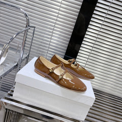 FLAT SANDALS WITH DOUBLE STRAP-DESIGN LEATHER CARAMEL BROWN