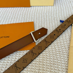 LV CIRCLE 25MM REVERSIBLE BELT MEDIUM BROWN MONOGRAM CALFSKIN SILVER HARDWARE