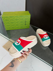 INTERLOCKING G SLIDE SANDAL IN WHITE MIX COLORFUL IMPORTED TPU