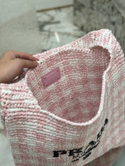 LARGE TOTE BAG 45 IN PINK MIX WHITE AND BLACK WOVEN RAFFIA