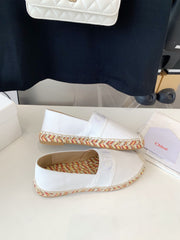 LOAFER SHOES IN WHITE DENIM AND WOVEN RAFFIA