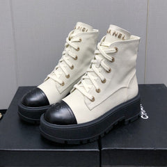 MARTIN SHORT BOOTS WHITE MIX BLACK LAMBSKIN