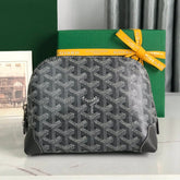 VENDÔME COSMETIC POUCH 17 IN GREY BLACK GOYARDINE CANVAS AND CALFSKIN TRIM