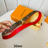LV Initiales 30mm Reversible Belt Gold Rotating Buckle Red Brown Leather