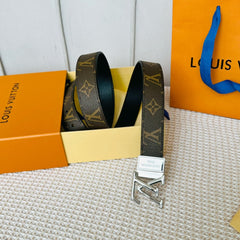 LV Initiales 30mm Reversible Belt Silver Rotating Buckle Black Brown Leather