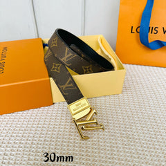 LV Initiales 30mm Reversible Belt Gold Rotating Buckle Black Brown Leather
