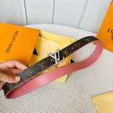 LV Initiales 30mm Reversible Belt Silver Rotating Buckle Pink Brown Leather