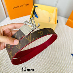 LV Initiales 30mm Reversible Belt Silver Rotating Buckle Burgundy Brown Leather