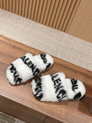 LAMB WOOL SLIPPER WHITE MIX BLACK