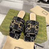 GG CHUNKY SLIDE SANDAL BLACK CALFSKIN