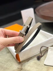 HM FOCUS BUCKLE & REVERSIBLE KHAKI BROWN AND BLACK LEATHER STRAP 13MM SILVER HARDWARE