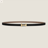 HM FOCUS BUCKLE & REVERSIBLE BLACK AND KHAKI BROWN LEATHER STRAP 13MM GOLD HARDWARE