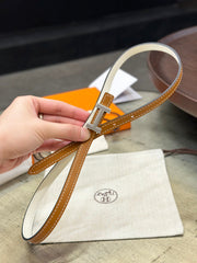 HM FOCUS BUCKLE & REVERSIBLE BRONZE BROWN AND WHITE LEATHER STRAP 13MM SILVER HARDWARE