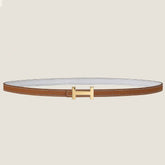HM FOCUS BUCKLE & REVERSIBLE BRONZE BROWN AND WHITE LEATHER STRAP 13MM GOLD HARDWARE