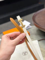 HM FOCUS BUCKLE & REVERSIBLE BRONZE BROWN AND WHITE LEATHER STRAP 13MM GOLD HARDWARE