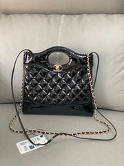CC MINI 23 SHOPPING BAG IN GLOSSY BLACK CALFSKIN