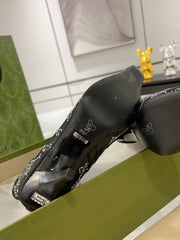 ANKLE BOOTS IN BLACK MESH AND SHEEPSKIN WITH GG CRYSTALS