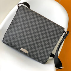 LV 25S SMALL DISTRICT CROSSBODY BAG 31 IN BLACK DAMIER GRAPHITE CANVAS AND CALFSKIN