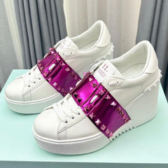FLATFORM ROCKSTUD UNTITLED SNEAKER IN WHITE MIX MAGENTA PURPLE CALFSKIN