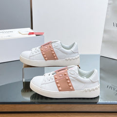 VALENTINO 25S GARAVANI ROCKSTUD UNTITLED STUDDED SNEAKERS IN WHITE MIX PINK LAMBSKIN