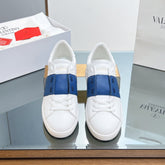 VALENTINO 25S GARAVANI ROCKSTUD UNTITLED SNEAKERS IN WHITE MIX DARK BLUE LAMBSKIN