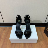 BALMAIN 25S SQUARE STRAP HIGH HEELS 100MM IN BLACK PATENT CALFSKIN