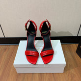 BALMAIN 25S SQUARE STRAP HIGH HEELS 100MM IN RED PATENT CALFSKIN