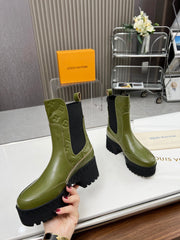 LV WOMEN SHORT BOOT IN DARK OLIVE GREEN CALFSKIN